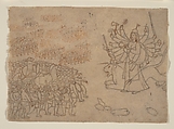 Durga Confronts the Army of the Demon Chikshura: Scene from the Devi Mahatmya, Charcoal and ocher on paper, India (Himachal Pradesh, Guler)