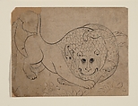 A Lion Fighting a Crocodile, Ink and translucent watercolor on paper, India (Rajasthan, Bundi)