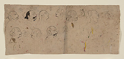 Sketch Page of Facial Studies, likely Maharao Kishor Singh, Ink on paper, India (Rajasthan, Kotah)