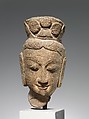 Head of a bodhisattva, Sandstone with traces of pigment, China