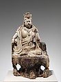 Bodhisattva Avalokiteshvara in Water Moon Form (Shuiyue Guanyin), Wood (willow) with gesso and traces of pigment; single woodblock construction, China