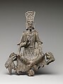 Seated bodhisattva (Maitreya) with two lions, Limestone, China