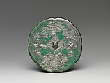 Mirror with immortal and phoenix in a landscape, Bronze, China