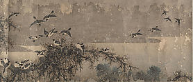 Landscape with White-Breasted Crows, Attributed to Zha Shibiao (Chinese, 1615–1698), Handscroll; ink and color on paper, China