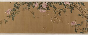Yellow Roses and Bees, Pink Roses and Wasps, Unidentified artist, Handscroll; ink and color on silk, China