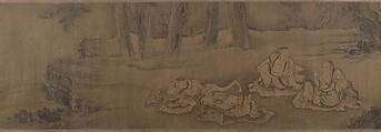 Scholars and Monkeys under Trees, Unidentified artist, Handscroll; ink on silk, China