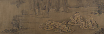 Scholars and Monkeys under Trees, Unidentified artist, Handscroll; ink on silk, China