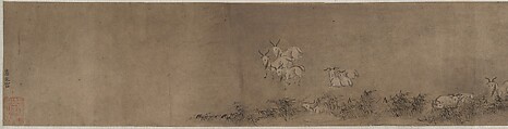 Bullocks and Goats, Unidentified artist, Handscroll; ink and color on paper, China