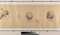 Water Buffaloes, Zhang Hong (Chinese, 1577–after 1652), Handscroll; ink on paper, China