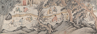 Gathering at the Orchid Pavilion, Qian Gu (Chinese, 1508–ca. 1578), Handscroll; ink and color on paper, China