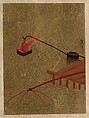 Fire Basket Suspended from Dock over a Fish Net in the Water, Shibata Zeshin Japanese, Album leaf; lacquer on gold paper, Japan