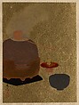 Tea Ceremony Apparatus, Shibata Zeshin Japanese, Album leaf; lacquer on gold paper, Japan