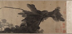 Birds in a lotus pond, Bada Shanren (Zhu Da) (Chinese, 1626–1705), Handscroll; ink on satin, China