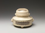 Incense Burner (koro) and Cover with Molded and Reticulated Design, Satsuma ware, earthenware with clear glaze, Japan