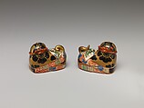 One of a Pair of Incense Boxes in the Shape of Dog Charms, Porcelain with overglaze enamels (Minpei kilns), Japan
