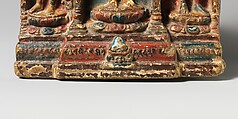 Buddha with Bodhisattvas Padmapani and Vajrapani, Fired clay, molded and polychromed , Tibet
