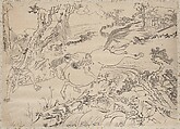 Album of Sketches by Katsushika Hokusai and His Disciples, Katsushika Hokusai (Japanese, Tokyo (Edo) 1760–1849 Tokyo (Edo)) and others, Album of one hundred and nine leaves; ink on paper, ink and color on paper, Japan