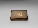 Box for Square Calligraphy Paper (shikishi-bako) with a Bugaku Helmet on Checkered Ground, Lacquered wood with gold takamaki-e, hiramaki-e, togidashimaki-e, gold foil application on black lacquer ground, Japan