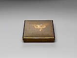 Box for Square Calligraphy Paper (shikishi-bako) with a Bugaku Helmet on Checkered Ground, Lacquered wood with gold takamaki-e, hiramaki-e, togidashimaki-e, gold foil application on black lacquer ground, Japan