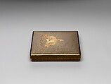 Box for Square Calligraphy Paper (shikishi-bako) with a Bugaku Helmet on Checkered Ground, Lacquered wood with gold takamaki-e, hiramaki-e, togidashimaki-e, gold foil application on black lacquer ground, Japan