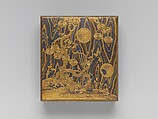 Box for Hair Ornaments (motoyui-bako) with Pine, Bamboo, Plum, and Tokugawa Family Crest on Wood-Grain Ground, Lacquered wood with gold, silver takamaki-e, hiramaki-e, togidashimaki-e, gold and silver foil application, gold and silver inlay on wood-grain lacquer ground, Japan