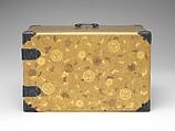 Portable Writing Cabinet with Tokugawa Family Crests, Chrysanthemums, and Foliage Scrolls, Kōami School (active second half of the 18th century), Lacquered wood with gold and silver takamaki-e, hiramaki-e, and applied gold foil on nashiji ground, Japan
