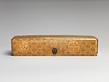 Letter Box with Pine, Bamboo, Plum Blossom, and Family Crests, Lacquered wood with gold and silver hiramaki-e, cut-out gold foil on nashiji ground (part of a wedding set), Japan