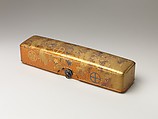Letter Box with Pine, Bamboo, Plum Blossom, and Family Crests, Lacquered wood with gold and silver hiramaki-e, cut-out gold foil on nashiji ground (part of a wedding set), Japan