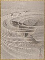 Fish in a Whirlpool, Kawanabe Kyōsai 河鍋暁斎  Japanese, Album leaf; ink and color on silk, Japan