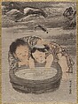 Two Children Playing with Goldfish, Kawanabe Kyōsai 河鍋暁斎  Japanese, Album leaf; ink and color on silk, Japan