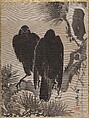 Two Crows on a Pine Branch, Kawanabe Kyōsai 河鍋暁斎  Japanese, Album leaf; ink and color on silk, Japan