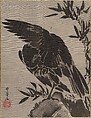 Crow on a Rock, Kawanabe Kyōsai 河鍋暁斎  Japanese, Album leaf; ink and color on silk, Japan