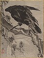 Crow and the Moon, Kawanabe Kyōsai 河鍋暁斎  Japanese, Album leaf; ink and color on silk, Japan