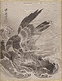 Eagle Attacking Fish, Kawanabe Kyōsai 河鍋暁斎  Japanese, Album leaf; ink and color on silk, Japan
