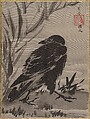 Crow and Reeds by a Stream, Kawanabe Kyōsai 河鍋暁斎  Japanese, Album leaf; ink and color on silk, Japan