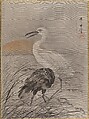 Cranes in Marsh, Kawanabe Kyōsai 河鍋暁斎  Japanese, Album leaf; ink and color on silk, Japan