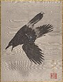 Crow Flying in the Snow, Kawanabe Kyōsai 河鍋暁斎  Japanese, Album leaf; ink and color on silk, Japan