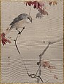 Bird on Branch Watching Spider, Watanabe Seitei  Japanese, Album leaf; ink and color on silk, Japan