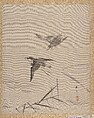 Small Birds and Bamboo, Kawabata Gyokushō Japanese, Album leaf; ink on silk, Japan