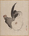 Cock and Hen, Kawabata Gyokushō Japanese, Album leaf; silk, Japan