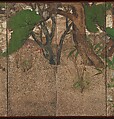 Spring Trees and Grasses by a Stream, One of a pair of six-panel folding screens; ink, color, gold, and silver on paper, Japan