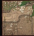 Spring Trees and Grasses by a Stream, One of a pair of six-panel folding screens; ink, color, gold, and silver on paper, Japan