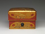 Box (Sumiaka tebako) with Design of Pine, Bamboo, and Plum, Gold maki-e on nashiji lacquer with basket, Japan