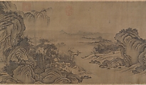 Buddhist Temples amid Autumn Mountains, Unidentified artist  , 14th–15th century, Handscroll; ink and pale color on silk, China