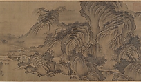 Buddhist Temples amid Autumn Mountains, Unidentified artist  , 14th–15th century, Handscroll; ink and pale color on silk, China