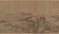 Buddhist Temples amid Autumn Mountains, Unidentified artist  , 14th–15th century, Handscroll; ink and pale color on silk, China