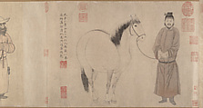 Grooms and horses, Zhao Mengfu (Chinese, 1254–1322), Handscroll; ink and color on paper, China