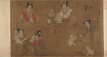 Palace ladies bathing children, Unidentified artist, Handscroll; ink and color on silk, China