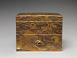 Cosmetic Box (mayudzukuri-bako) with Pine, Bamboo, Plum, and Tokugawa Family Crest on Wood-Grain Ground, Lacquered wood with gold, silver takamaki-e, hiramaki-e, togidashimaki-e, gold and silver foil application, gold and silver inlay on wood-grain lacquer ground, Japan