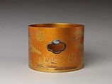 Shield (?) with Design of Pine, Bamboo, and Cherry Blossom, Sprinkled gold on lacquer (maki-e), Japan